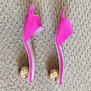 Kate Spade Pink Suede Gold Ball Heel Sandals 8 EUC